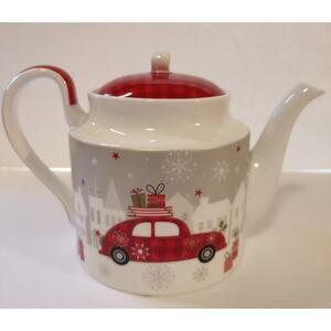 Stechcol Gracie China Red Plaid Red Truck Christmas Teapot 4 Cup Dishwasher Safe